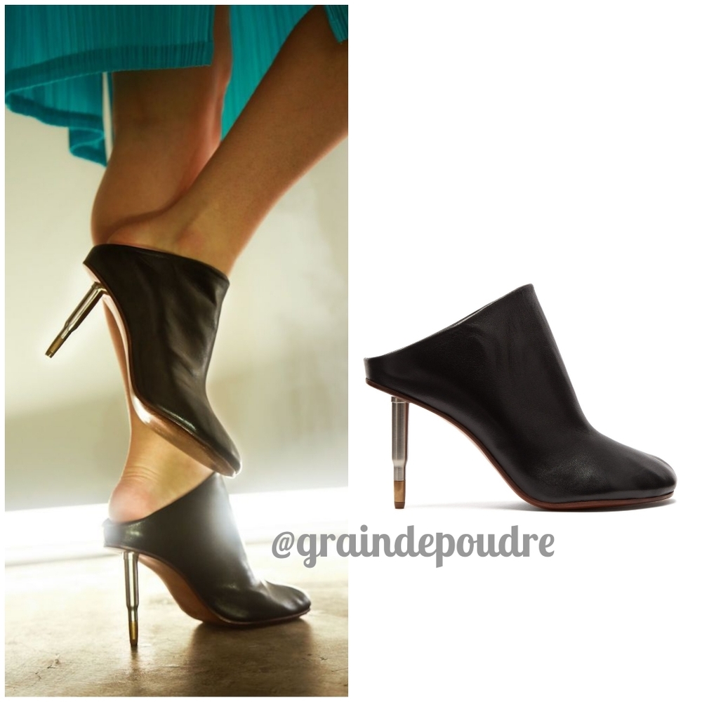 ♥️ 4x HP ♥️ Vetements Soft Black Leather Round Toe Bullet Heel Mules 38 7.5
